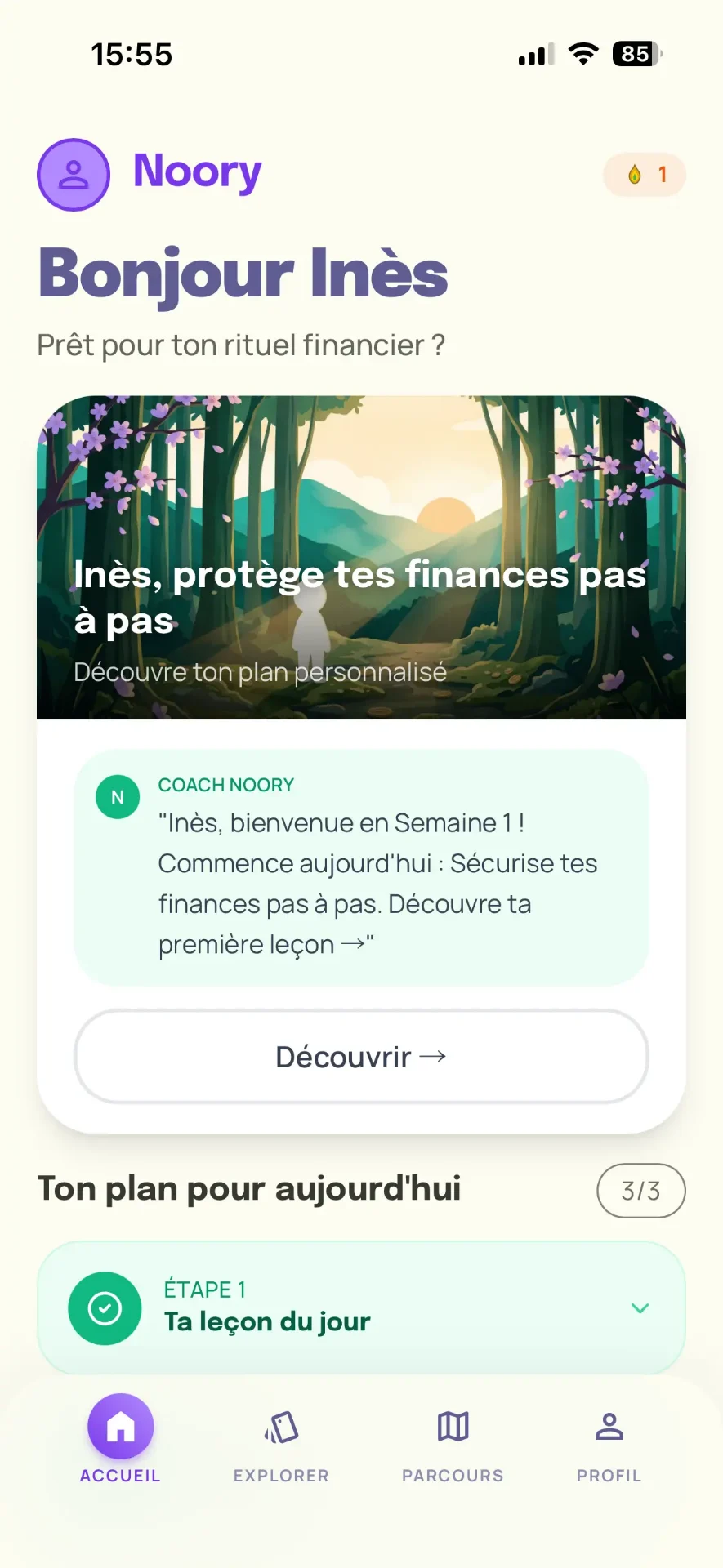 Noory — application de coaching financier comportemental sur iPhone